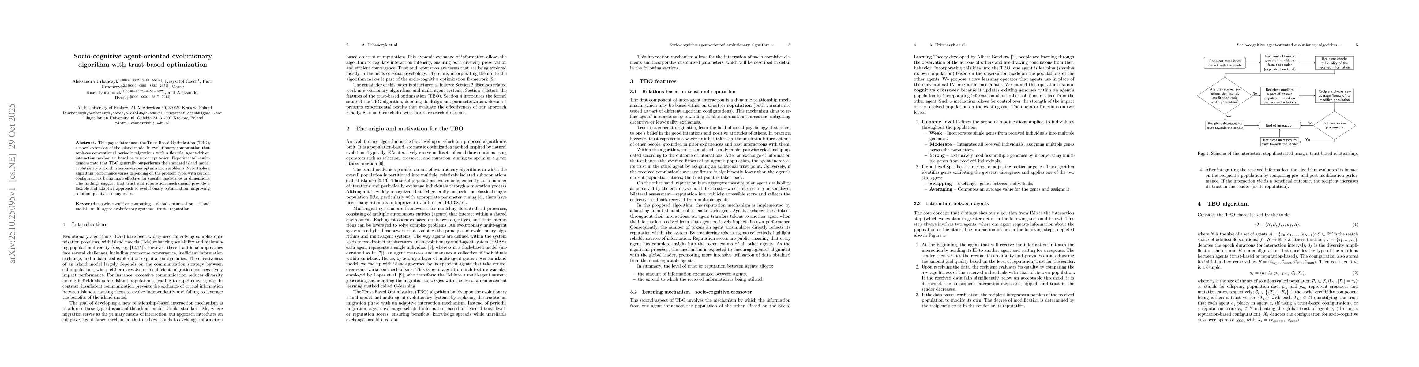 Thumbnail for Socio-cognitive agent-oriented evolutionary algorithm with trust-based
  optimization