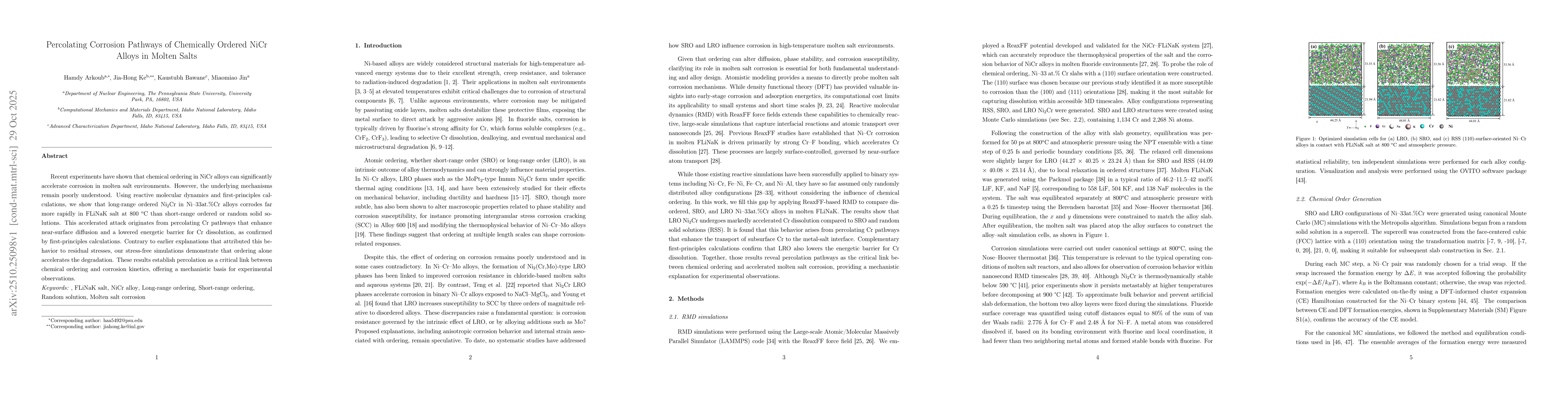 Thumbnail for Percolating Corrosion Pathways of Chemically Ordered NiCr Alloys in
  Molten Salts