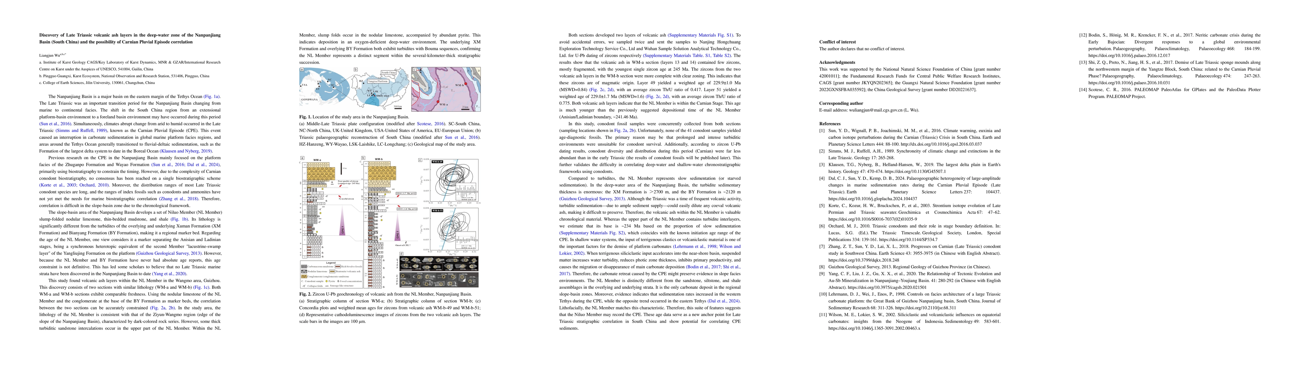 Thumbnail for Discovery of Late Triassic volcanic ash layers in the deep-water zone of
  the Nanpanjiang Basin (South China) and the possibility of Carnian Pluvial
  Episode correlation