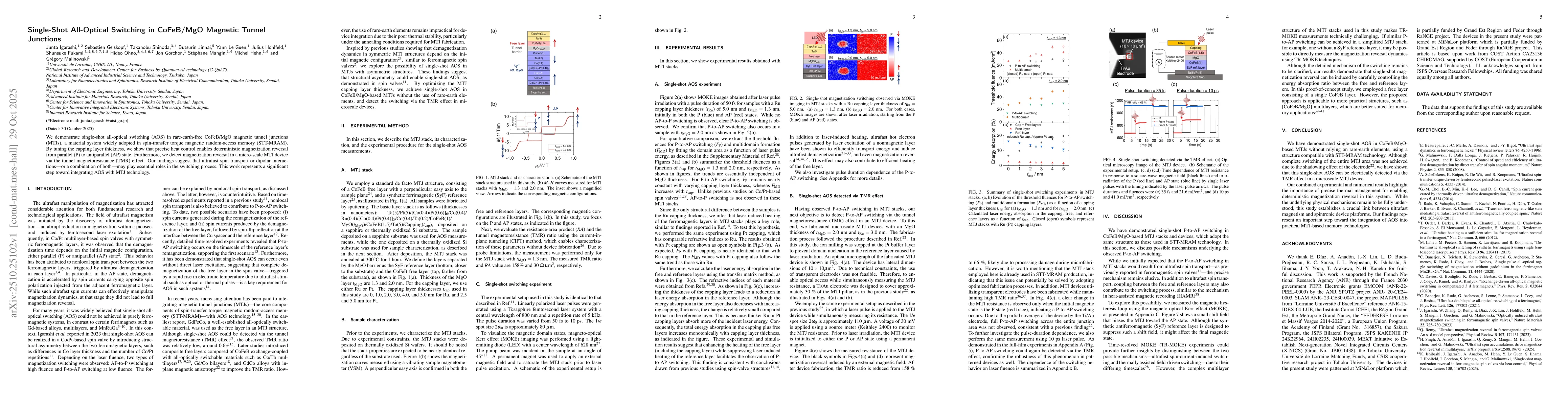 Thumbnail for Single-Shot All-Optical Switching in CoFeB/MgO Magnetic Tunnel Junctions