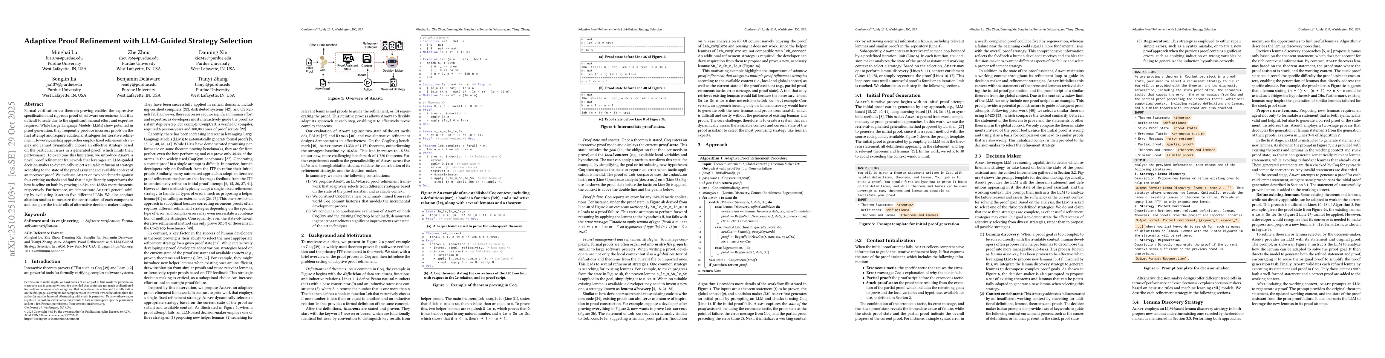 Thumbnail for Adaptive Proof Refinement with LLM-Guided Strategy Selection