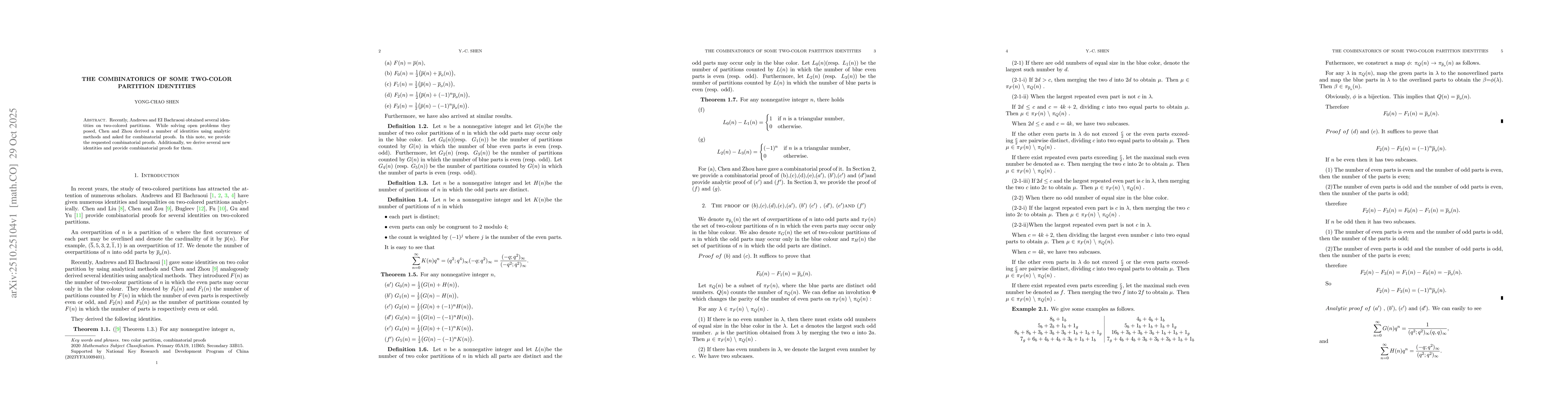 Thumbnail for The combinatorics of some two-color partition identities