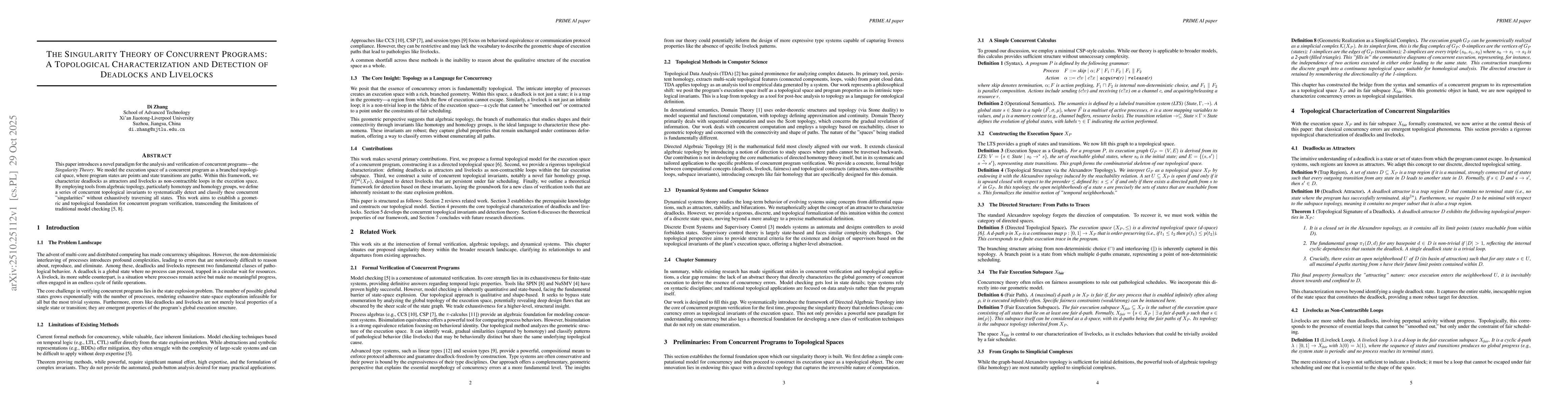 Thumbnail for The Singularity Theory of Concurrent Programs: A Topological
  Characterization and Detection of Deadlocks and Livelocks