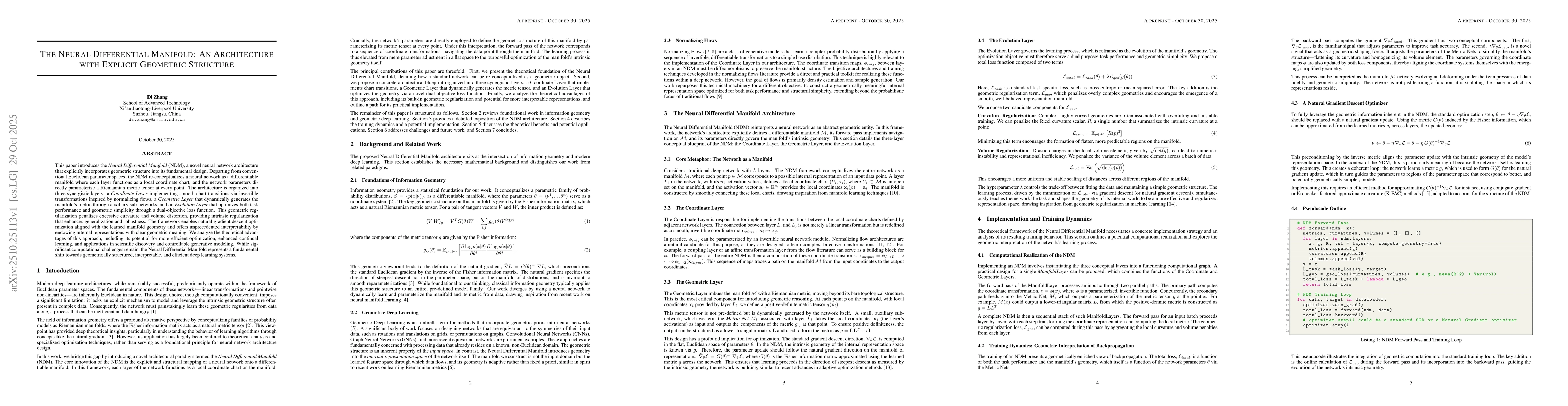 Thumbnail for The Neural Differential Manifold: An Architecture with Explicit
  Geometric Structure