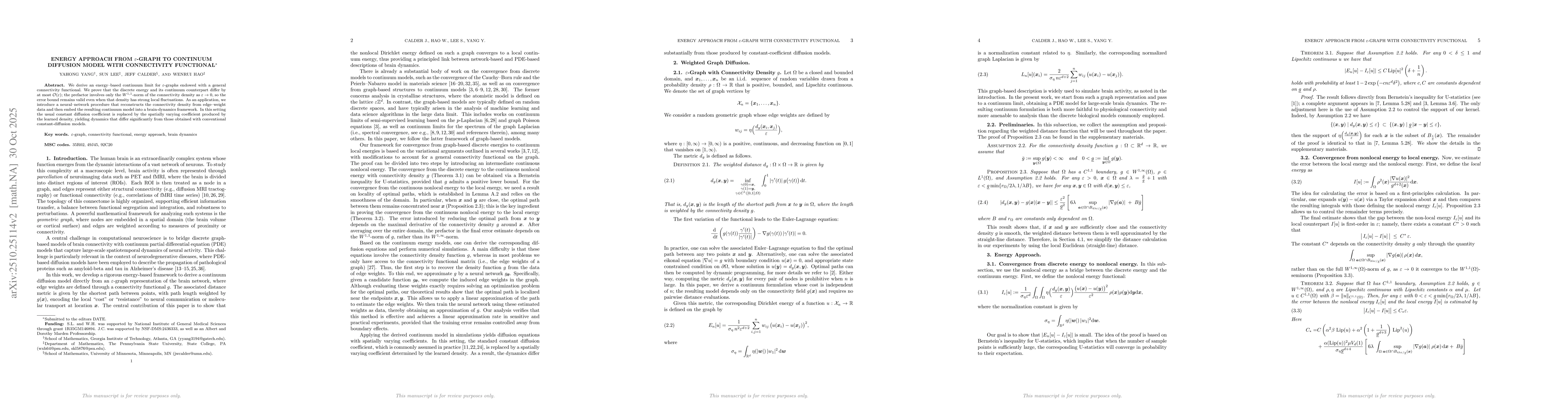 Thumbnail for Energy Approach from $\varepsilon$-Graph to Continuum Diffusion Model
  with Connectivity Functional
