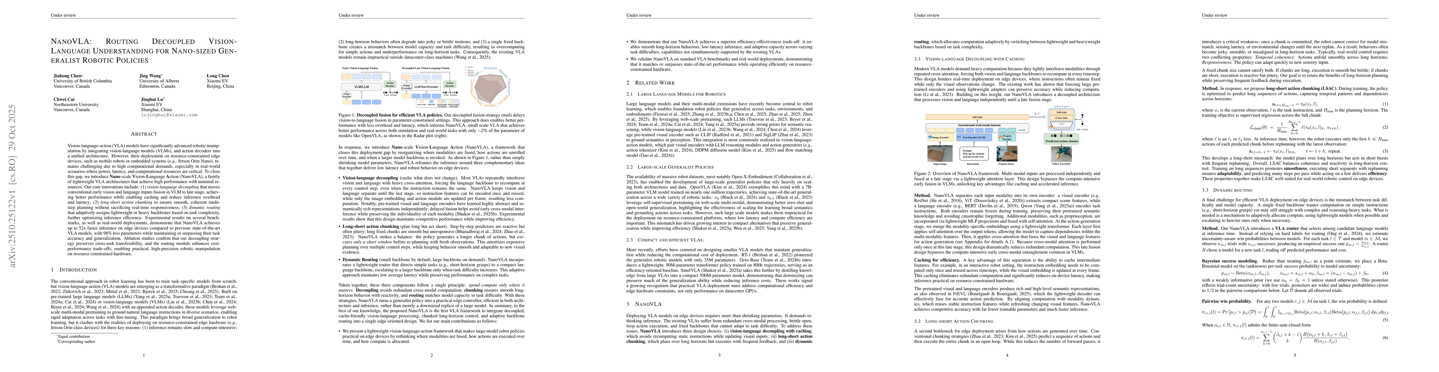 Thumbnail for NanoVLA: Routing Decoupled Vision-Language Understanding for Nano-sized
  Generalist Robotic Policies