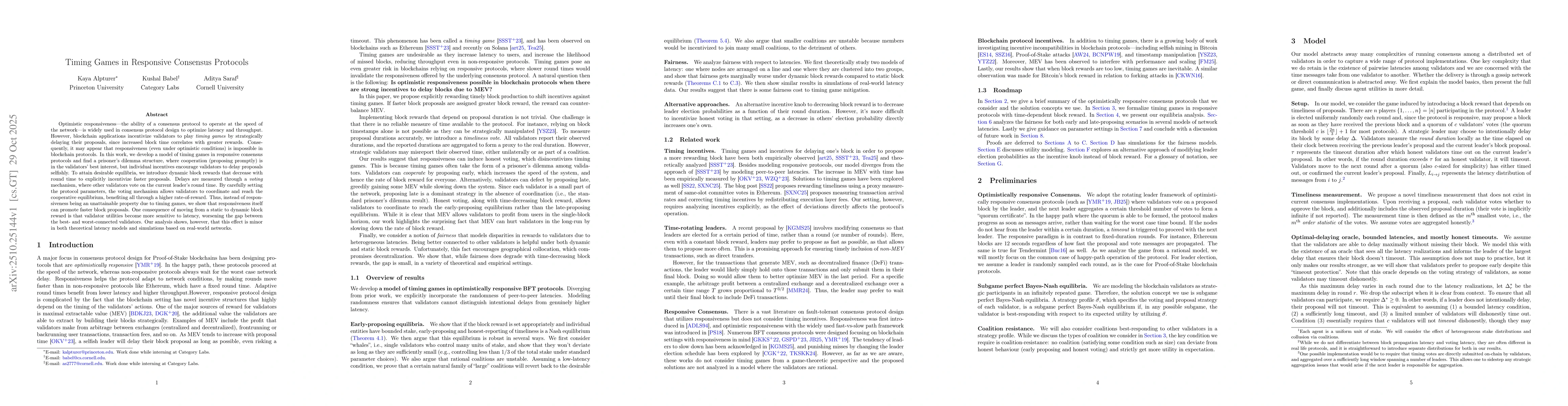 Thumbnail for Timing Games in Responsive Consensus Protocols