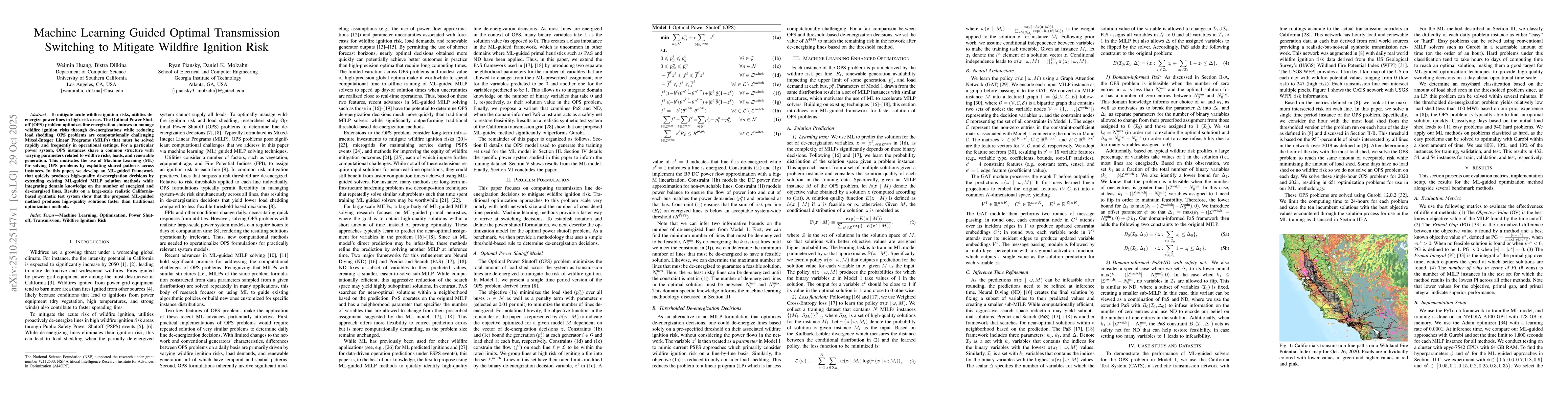 Thumbnail for Machine Learning Guided Optimal Transmission Switching to Mitigate
  Wildfire Ignition Risk