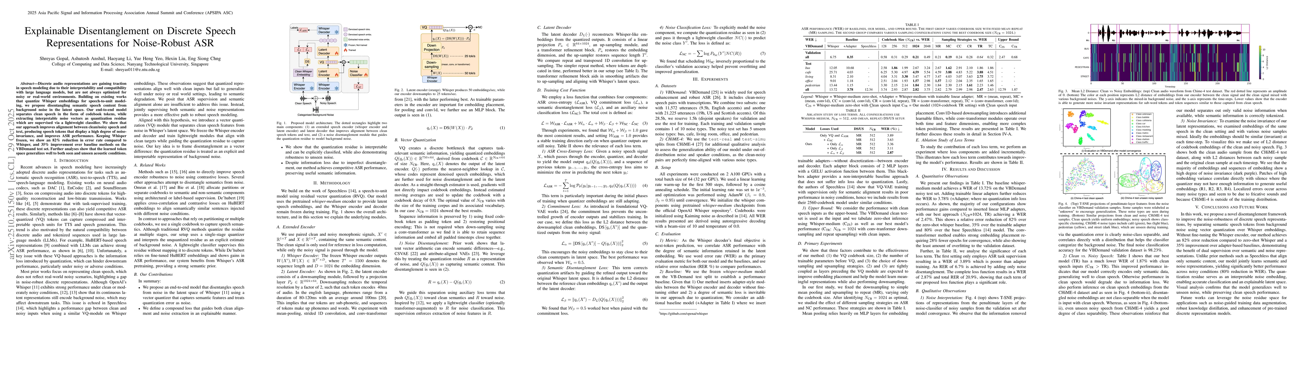 Thumbnail for Explainable Disentanglement on Discrete Speech Representations for
  Noise-Robust ASR