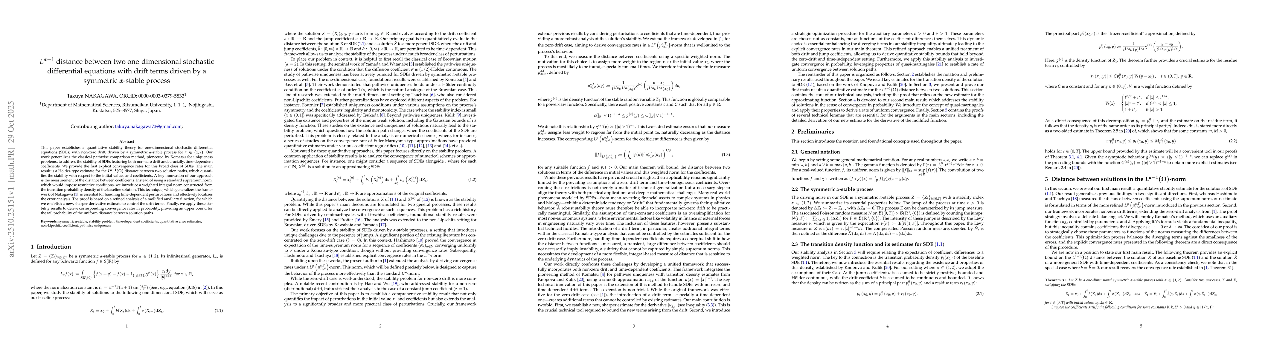 Thumbnail for $L^{α-1}$ distance between two one-dimensional stochastic
  differential equations with drift terms driven by a symmetric $α$-stable
  process