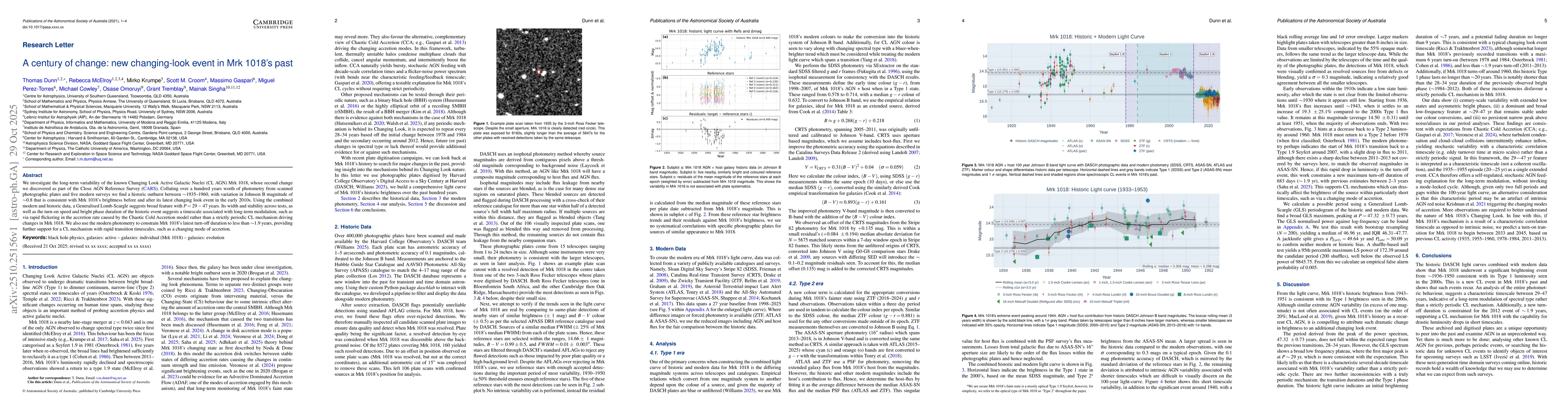 Thumbnail for A century of change: new changing-look event in Mrk 1018's past