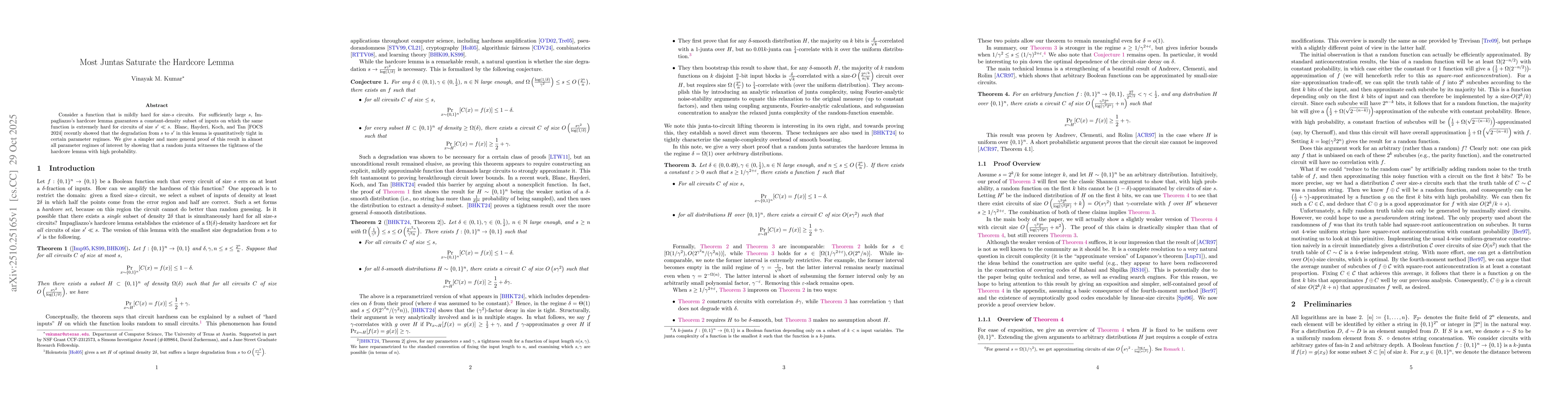 Thumbnail for Most Juntas Saturate the Hardcore Lemma