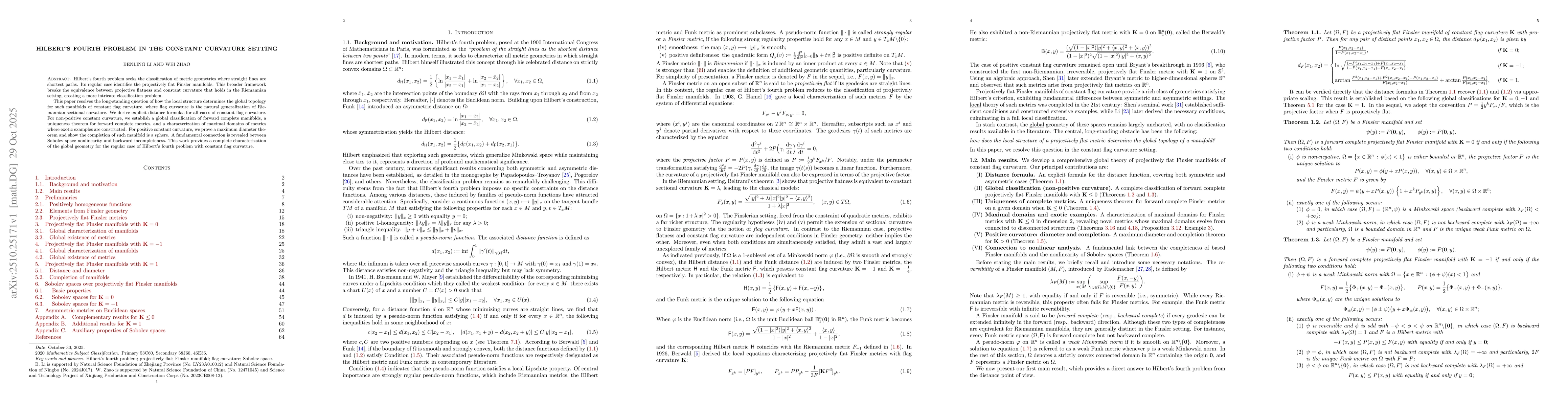 Thumbnail for Hilbert's fourth problem in the constant curvature setting
