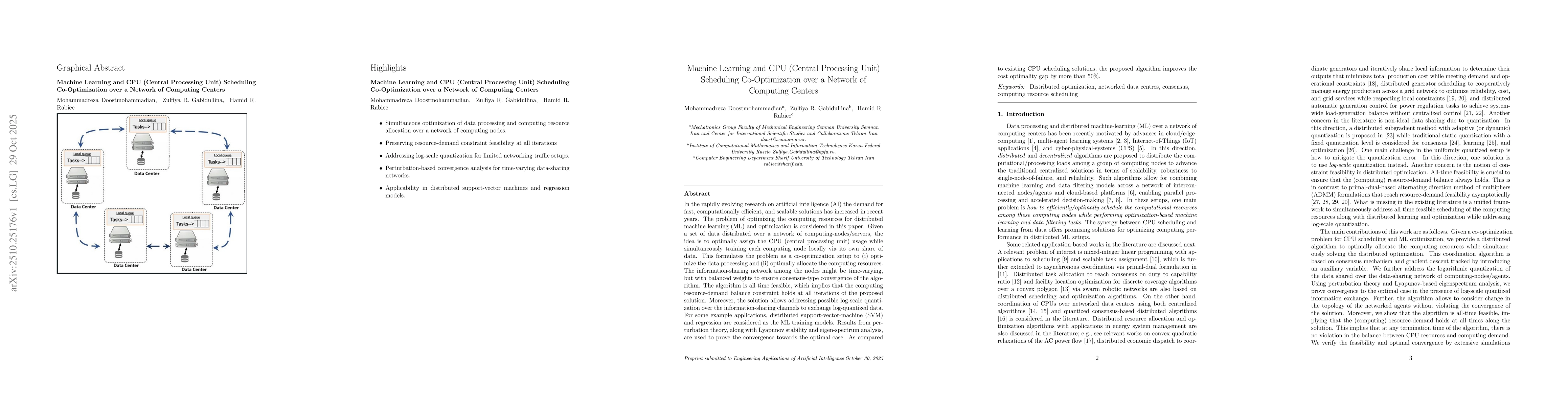 Thumbnail for Machine Learning and CPU (Central Processing Unit) Scheduling
  Co-Optimization over a Network of Computing Centers