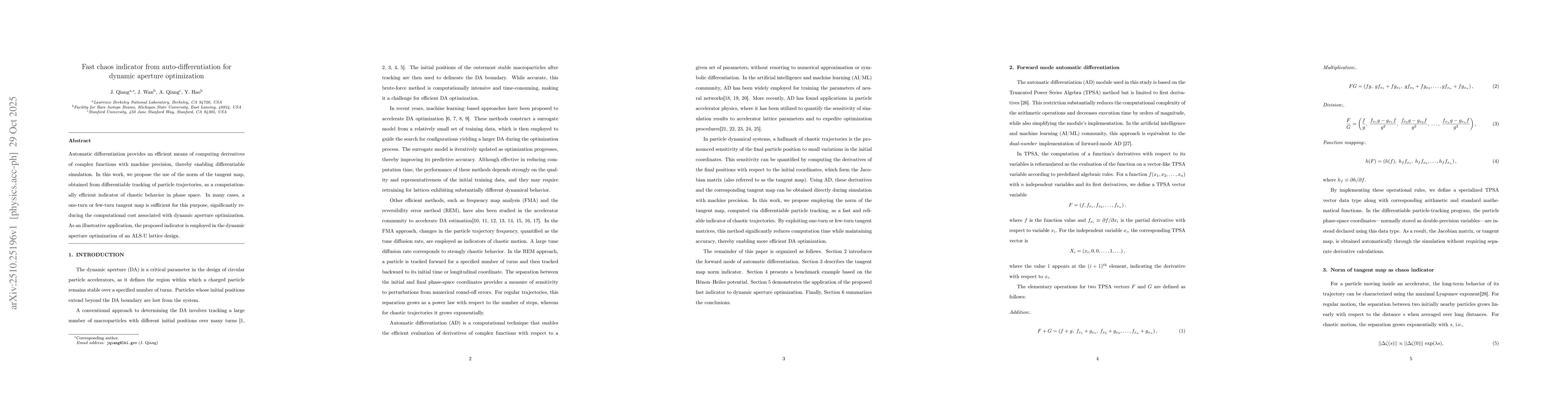 Thumbnail for Fast chaos indicator from auto-differentiation for dynamic aperture
  optimization