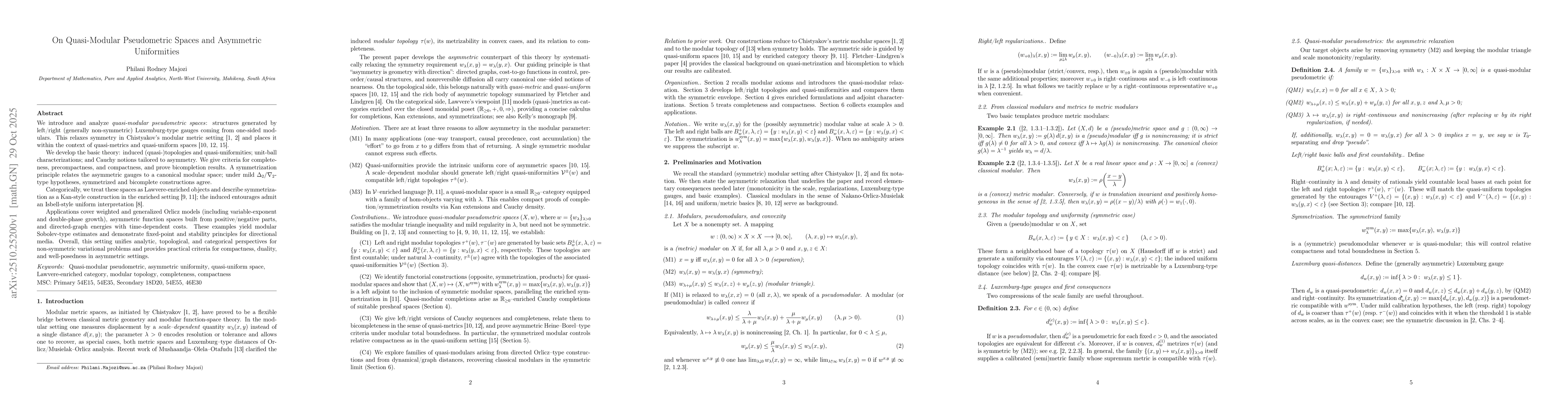 Thumbnail for On Quasi-Modular Pseudometric Spaces and Asymmetric Uniformities