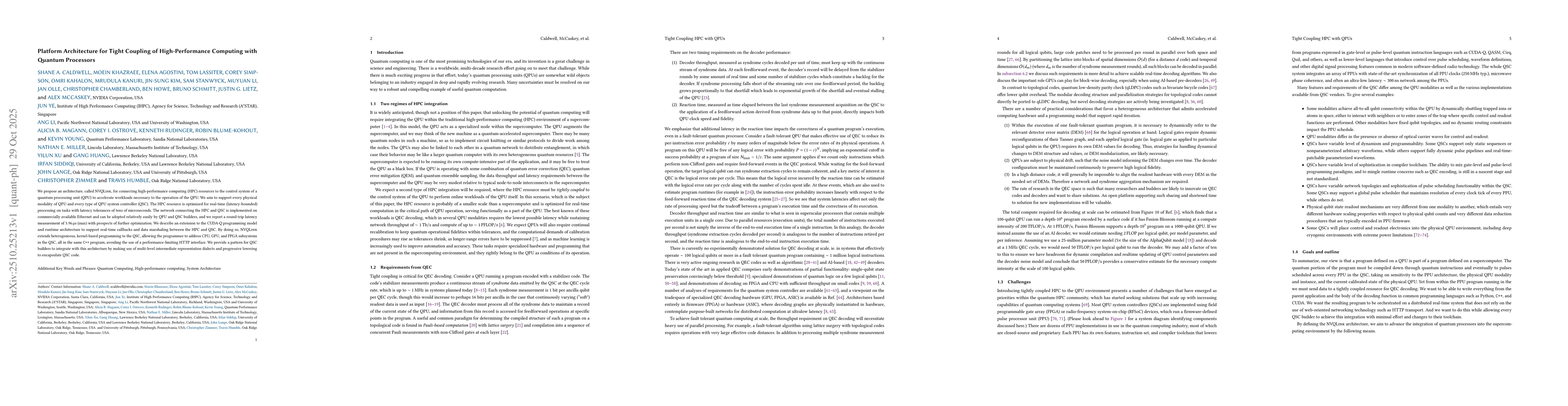 Thumbnail for Platform Architecture for Tight Coupling of High-Performance Computing
  with Quantum Processors