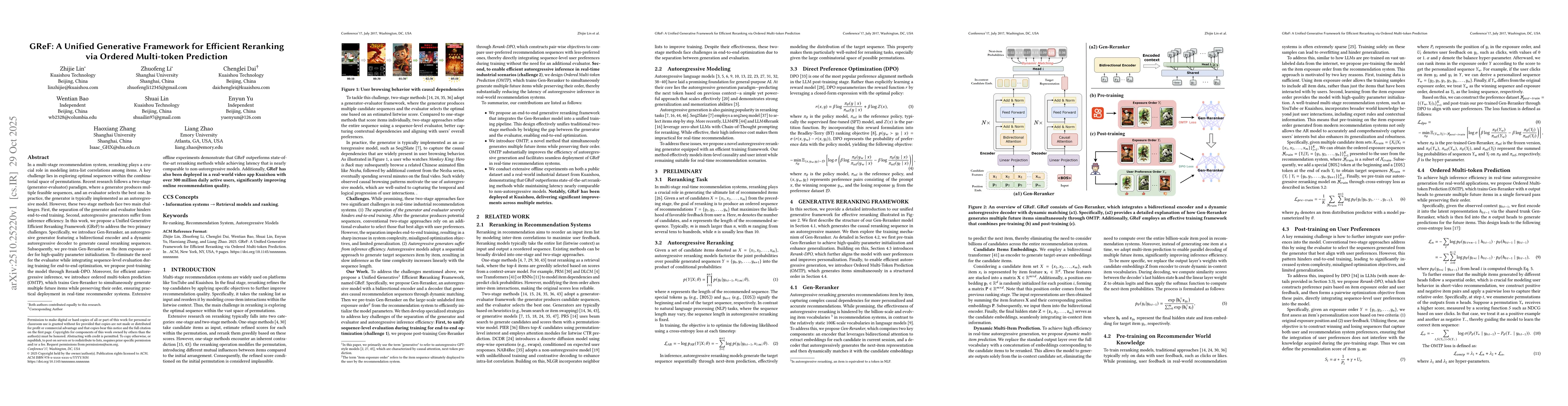 Thumbnail for GReF: A Unified Generative Framework for Efficient Reranking via Ordered
  Multi-token Prediction