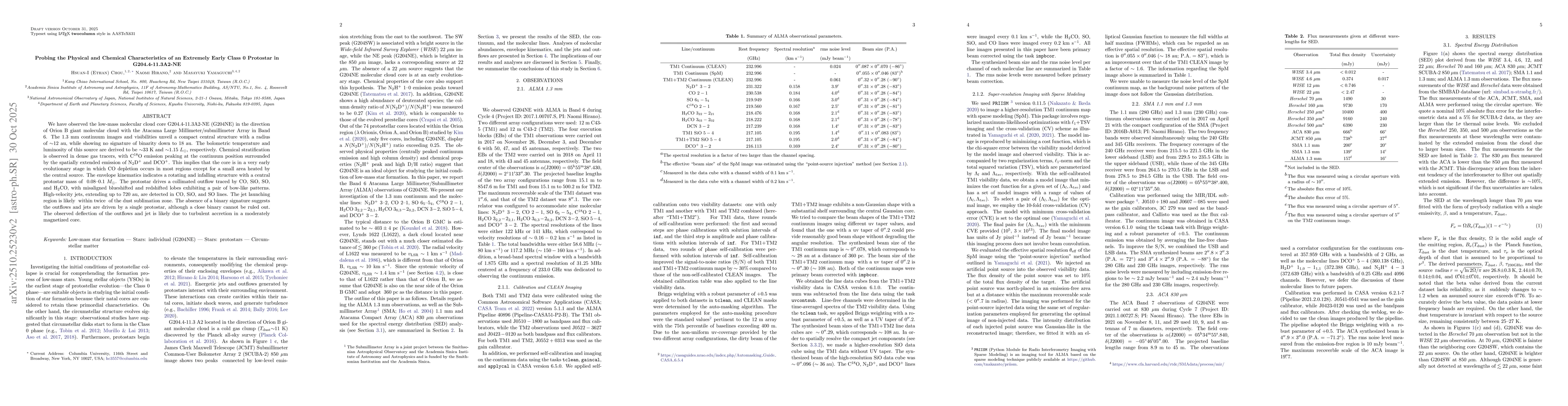 Thumbnail for Probing the Physical and Chemical Characteristics of an Extremely Early
  Class 0 Protostar in G204.4-11.3A2-NE