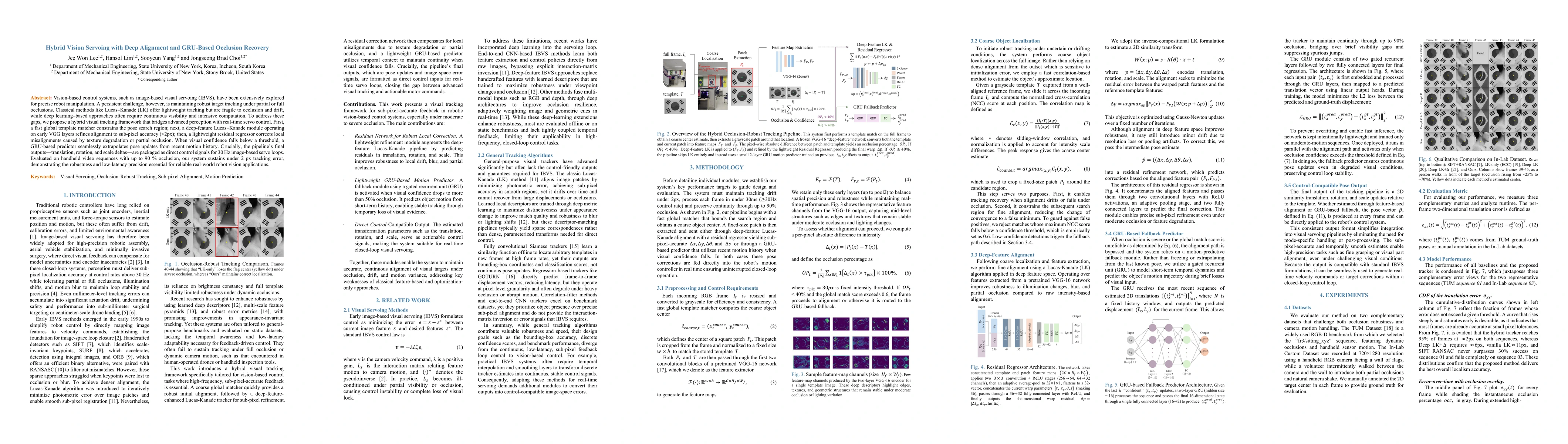 Thumbnail for Hybrid Vision Servoing with Depp Alignment and GRU-Based Occlusion
  Recovery