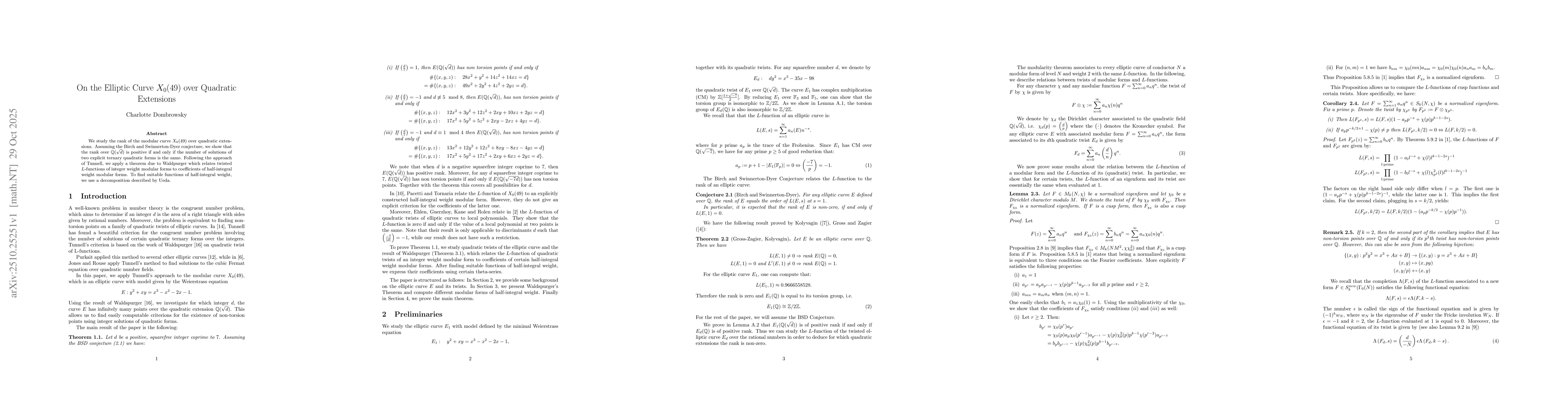 Thumbnail for On the Elliptic Curve $X_0(49)$ over Quadratic Extensions