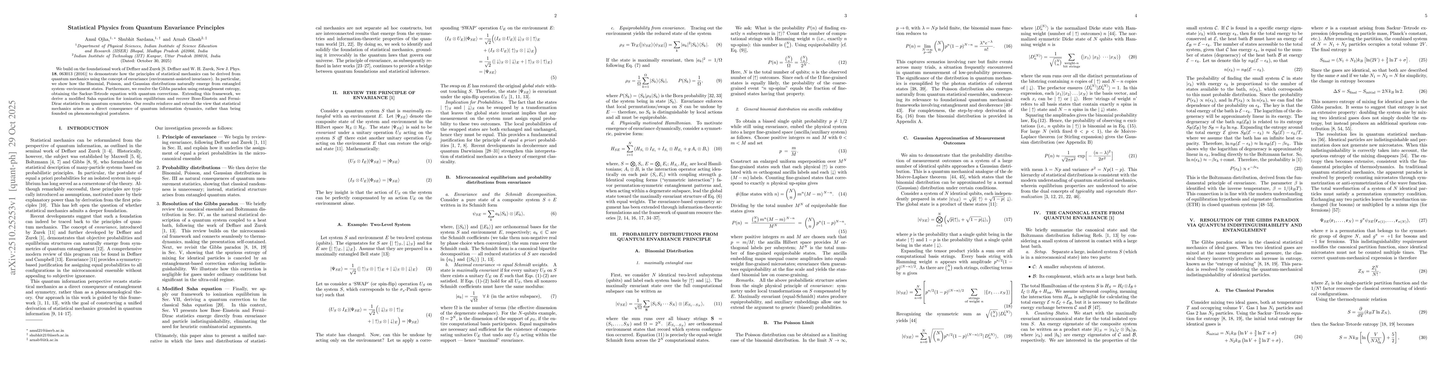 Thumbnail for Statistical Physics from Quantum Envariance Principles