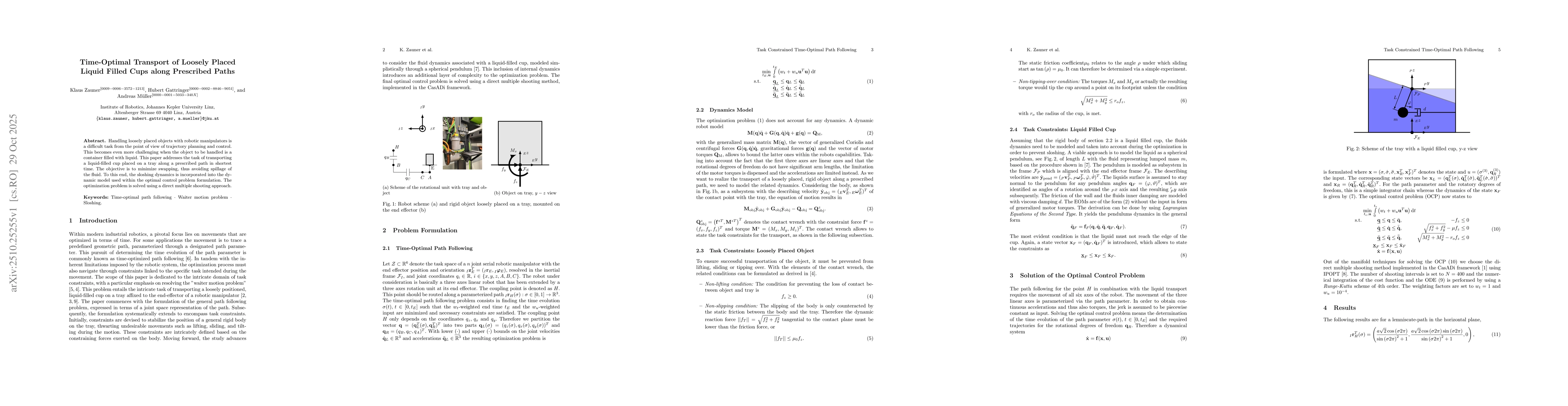 Thumbnail for Time-Optimal Transport of Loosely Placed Liquid Filled Cups along
  Prescribed Paths