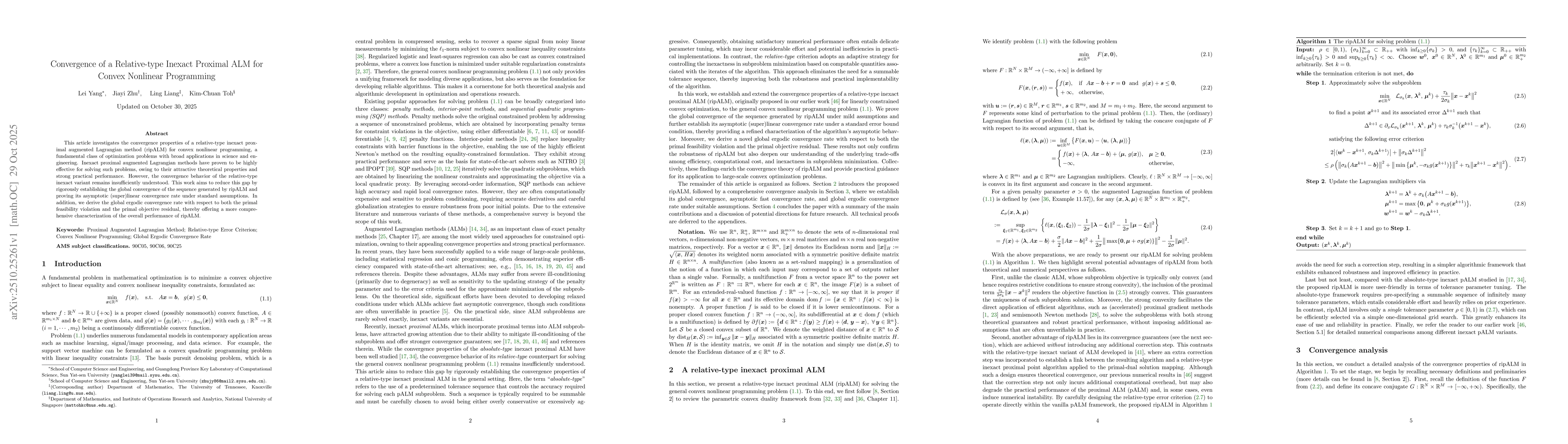 Thumbnail for Convergence of a Relative-type Inexact Proximal ALM for Convex Nonlinear
  Programming