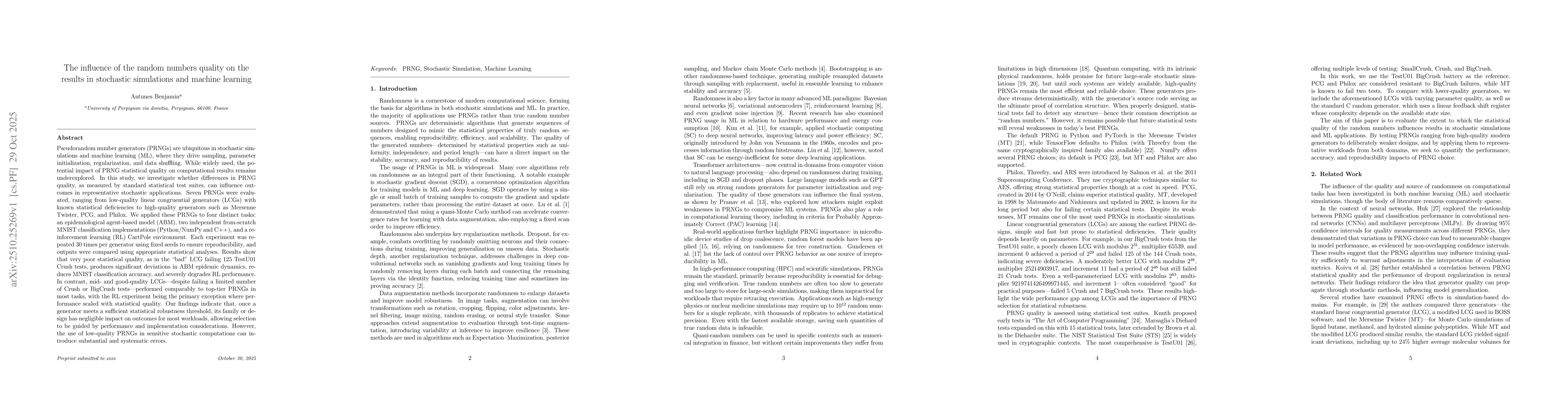 Thumbnail for The influence of the random numbers quality on the results in stochastic
  simulations and machine learning