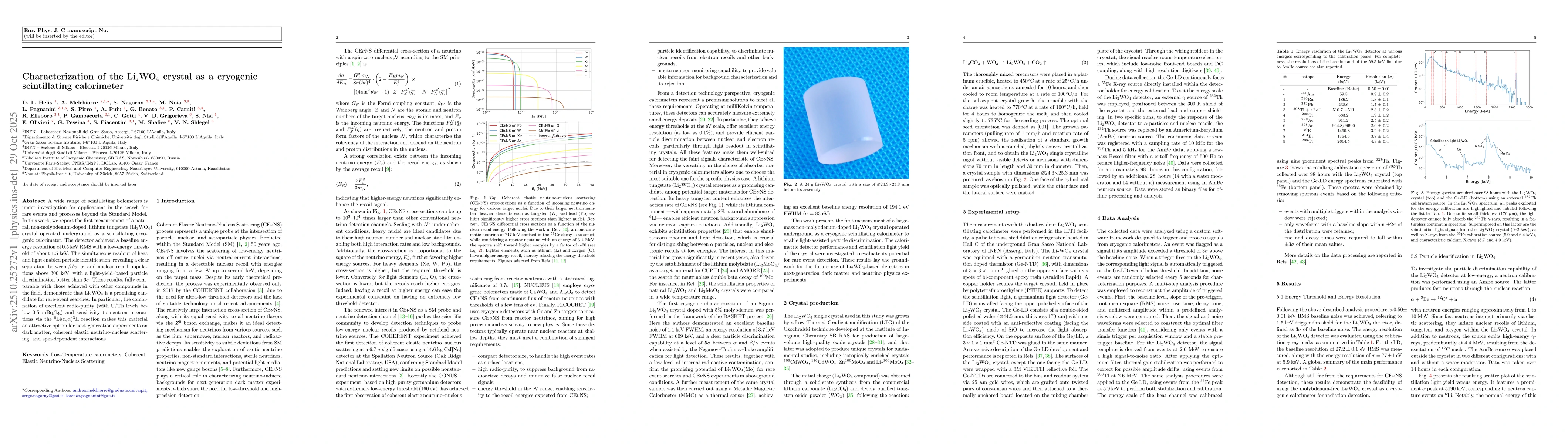 Thumbnail for Characterization of the Li$_2$WO$_4$ crystal as a cryogenic
  scintillating calorimeter
