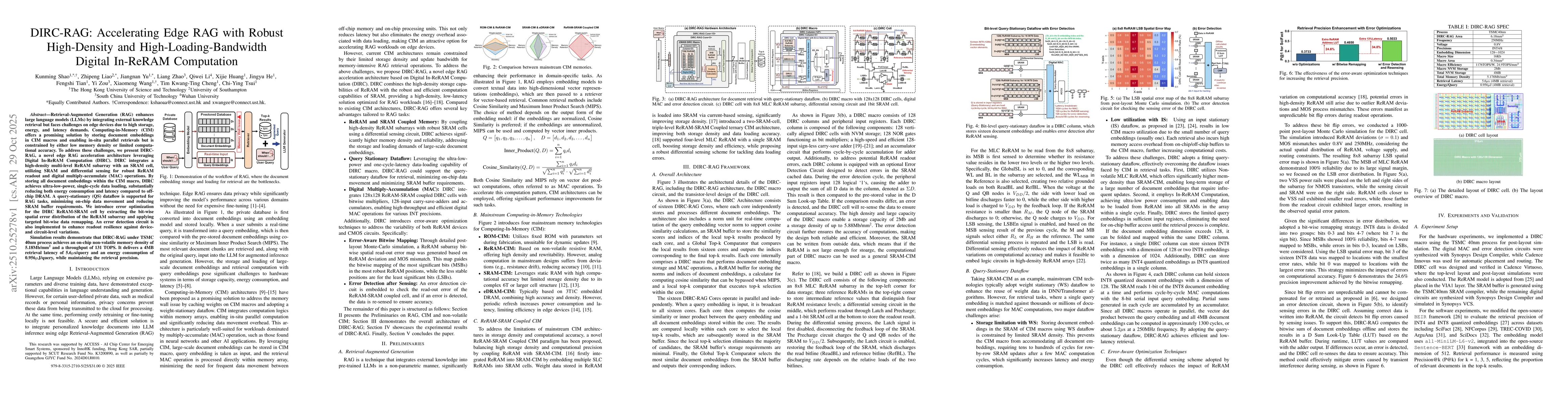 Thumbnail for DIRC-RAG: Accelerating Edge RAG with Robust High-Density and
  High-Loading-Bandwidth Digital In-ReRAM Computation