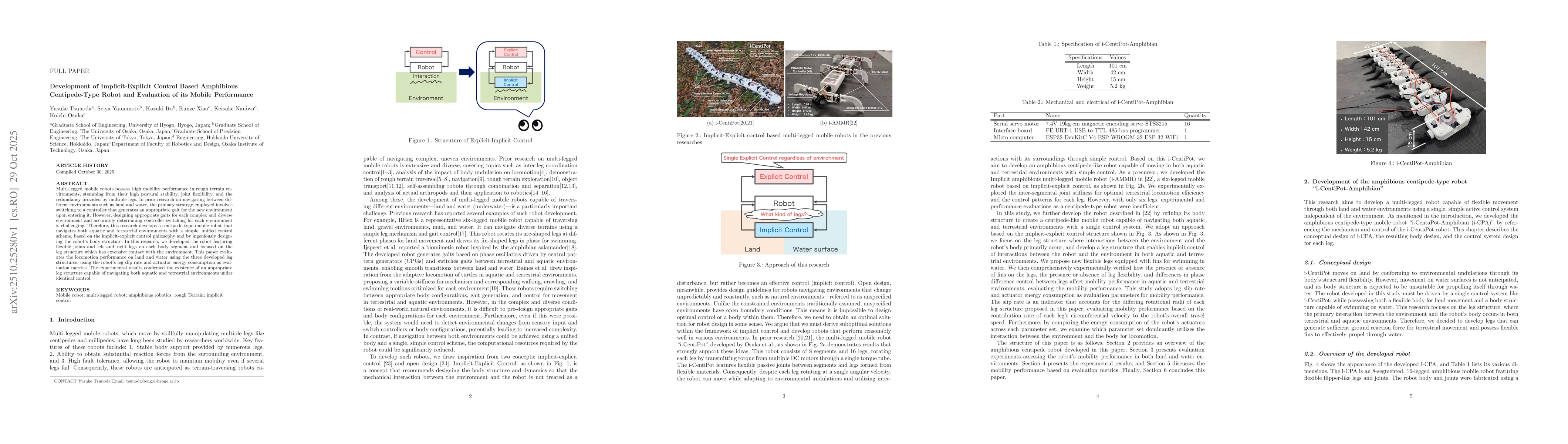Thumbnail for Development of Implicit-Explicit Control Based Amphibious Centipede-Type
  Robot and Evaluation of its Mobile Performance