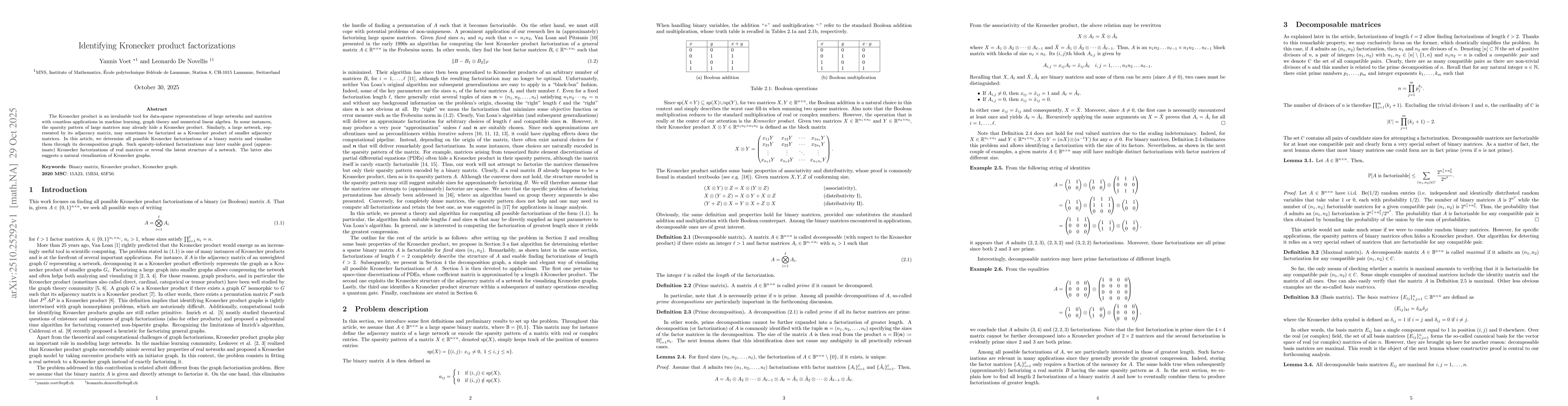 Thumbnail for Identifying Kronecker product factorizations