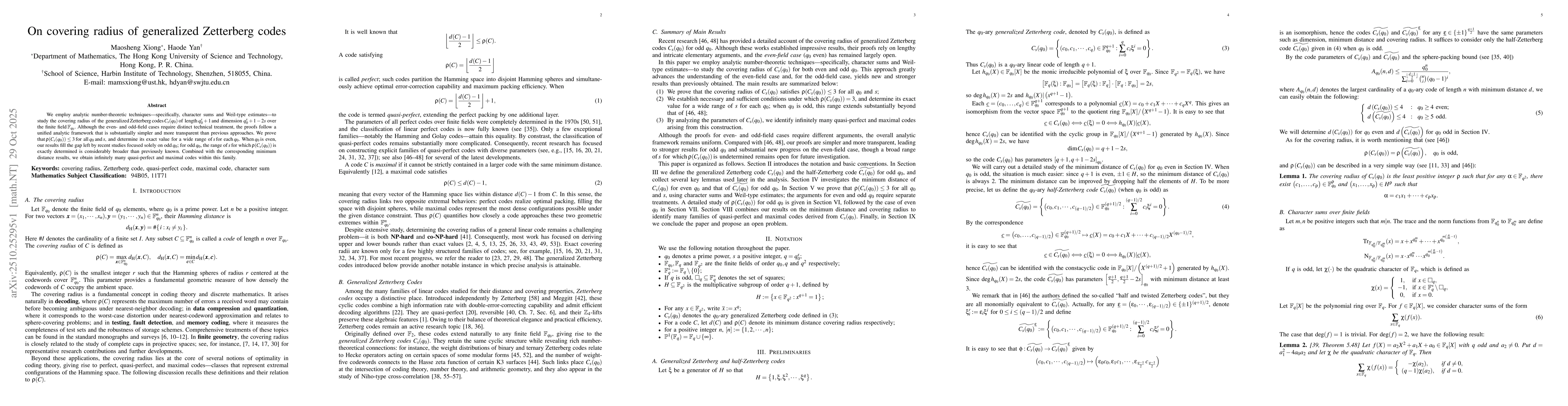 Thumbnail for On covering radius of generalized Zetterberg codes