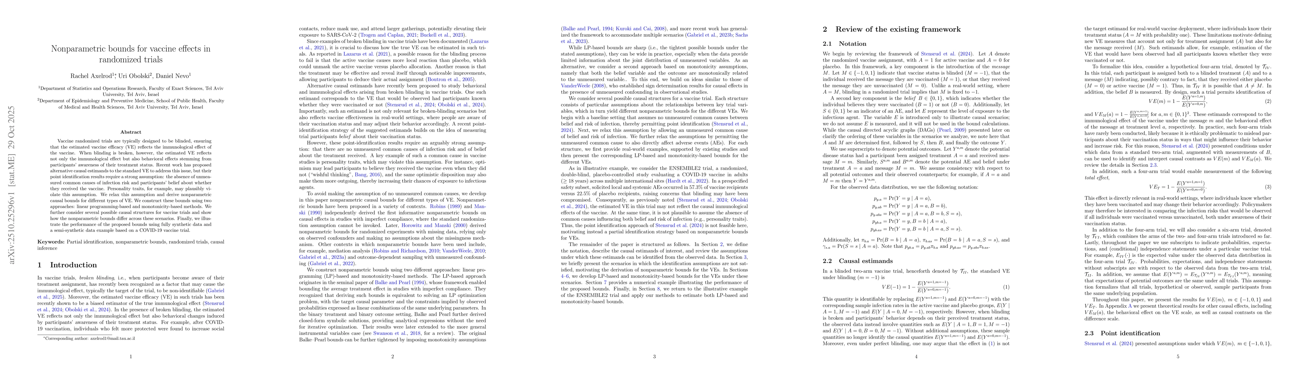 Thumbnail for Nonparametric bounds for vaccine effects in randomized trials