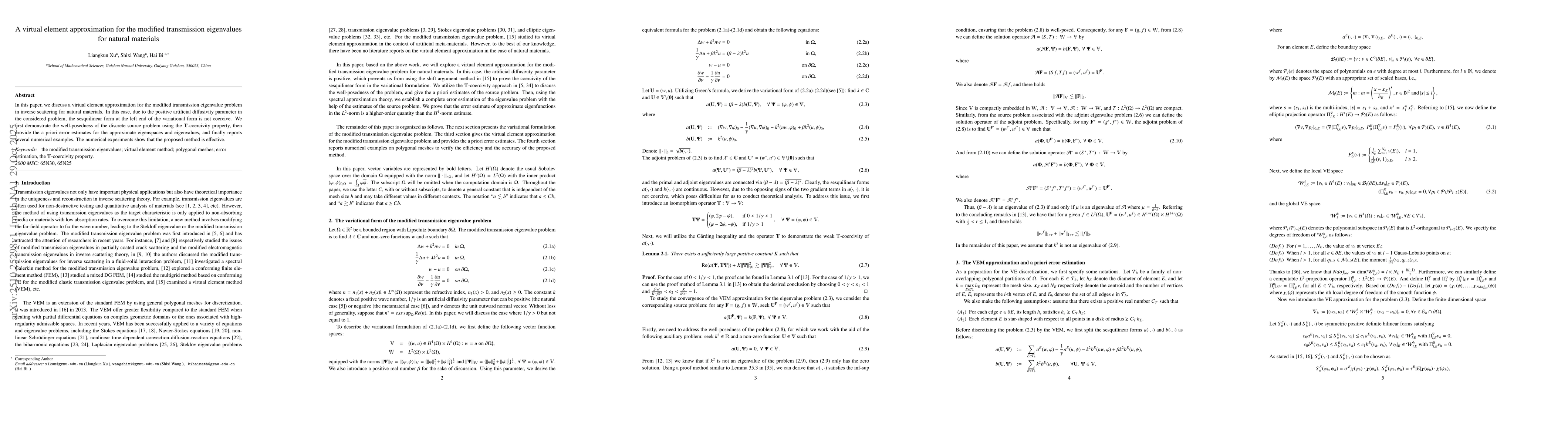 Thumbnail for A virtual element approximation for the modified transmission
  eigenvalues for natural materials