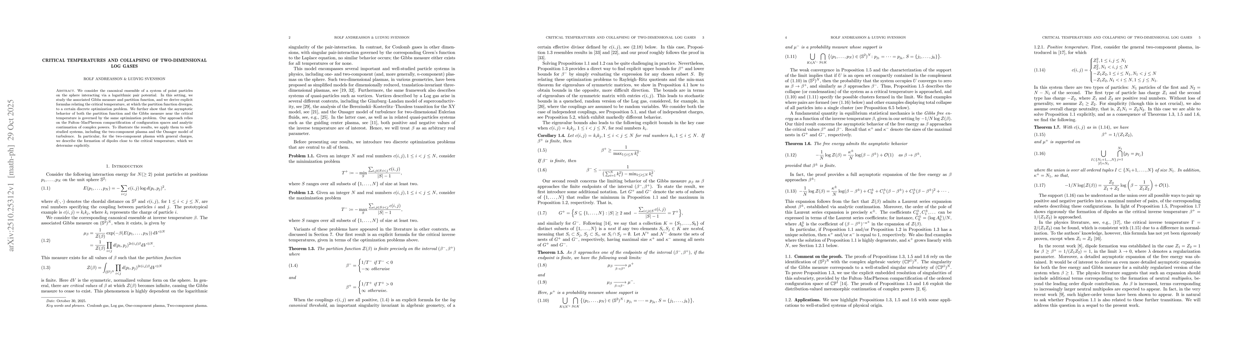 Thumbnail for Critical temperatures and collapsing of two-dimensional Log gases