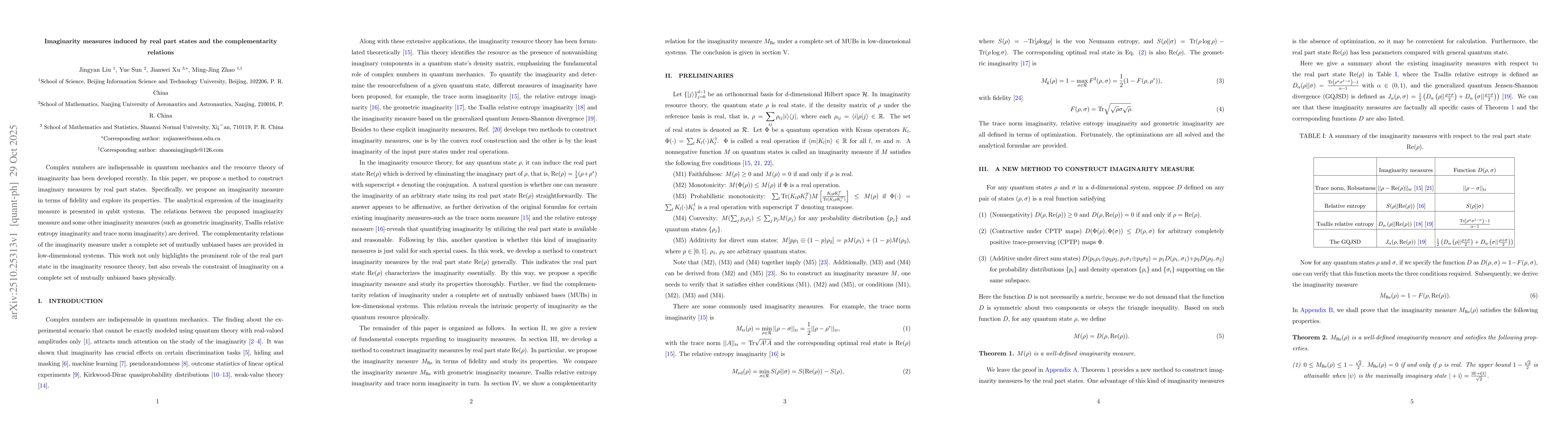 Thumbnail for Imaginarity measures induced by real part states and the complementarity
  relations