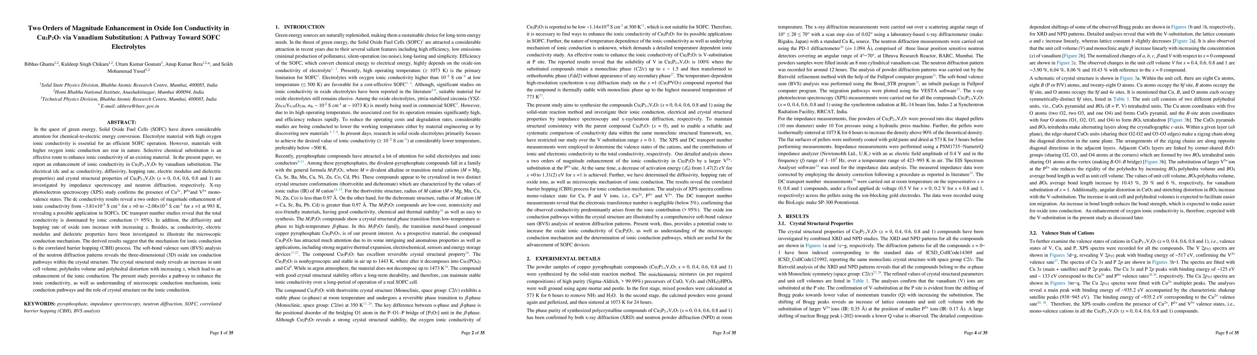 Thumbnail for Two Orders of Magnitude Enhancement in Oxide Ion Conductivity in Cu2P2O7
  via Vanadium Substitution: A Pathway Toward SOFC Electrolytes