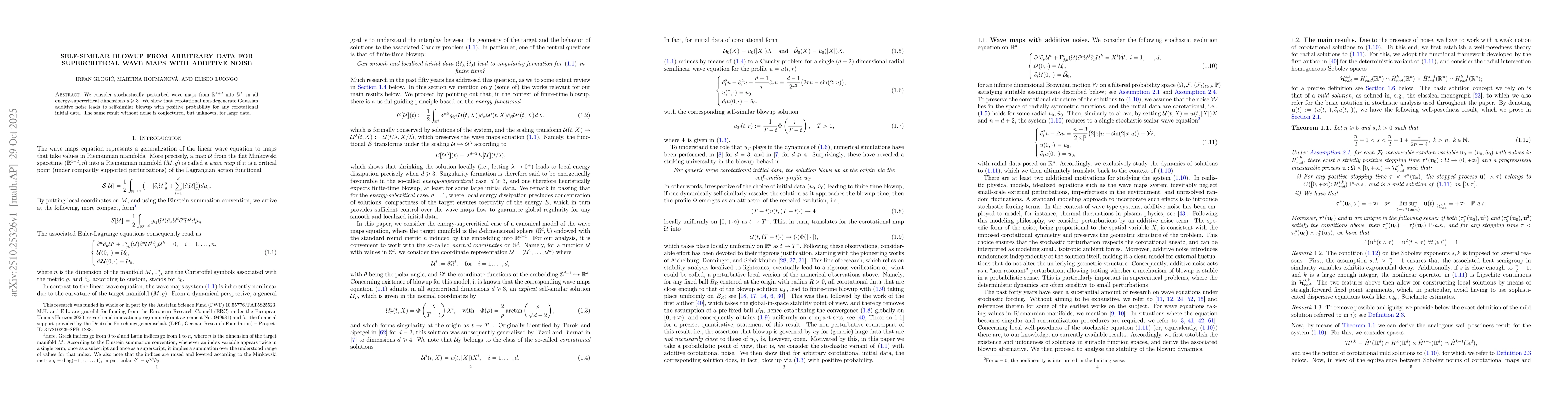 Thumbnail for Self-similar blowup from arbitrary data for supercritical wave maps with
  additive noise
