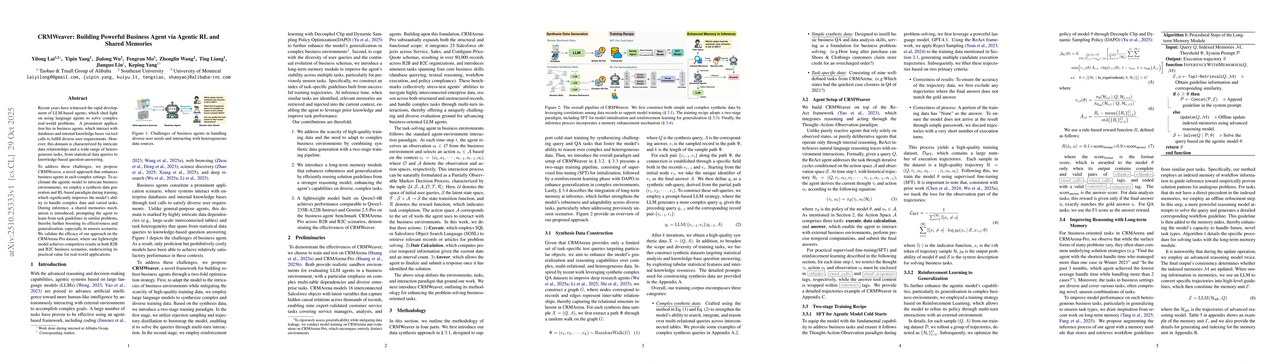 Thumbnail for CRMWeaver: Building Powerful Business Agent via Agentic RL and Shared
  Memories