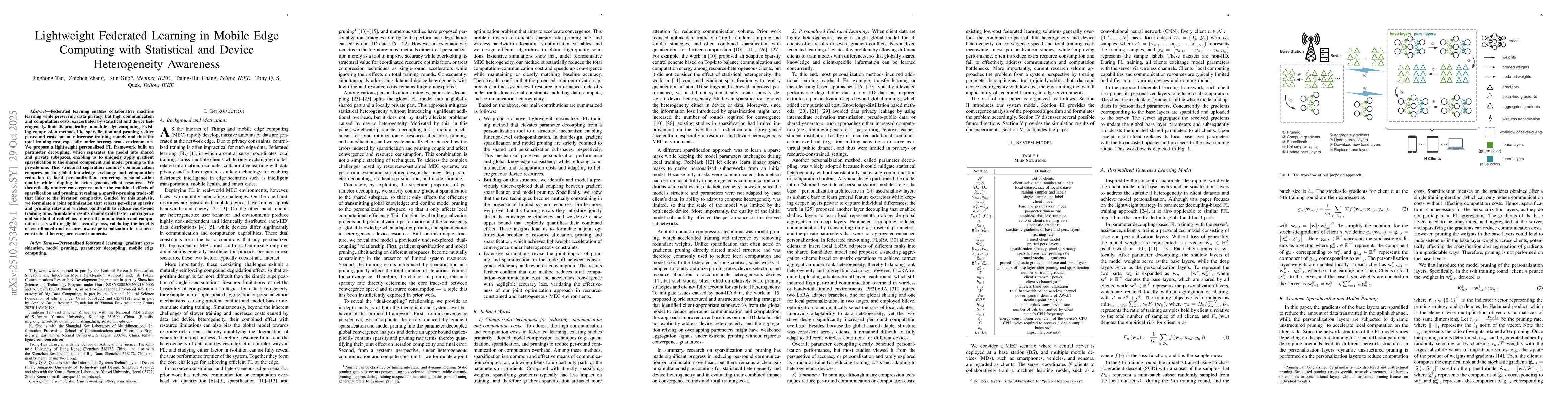 Thumbnail for Lightweight Federated Learning in Mobile Edge Computing with Statistical
  and Device Heterogeneity Awareness