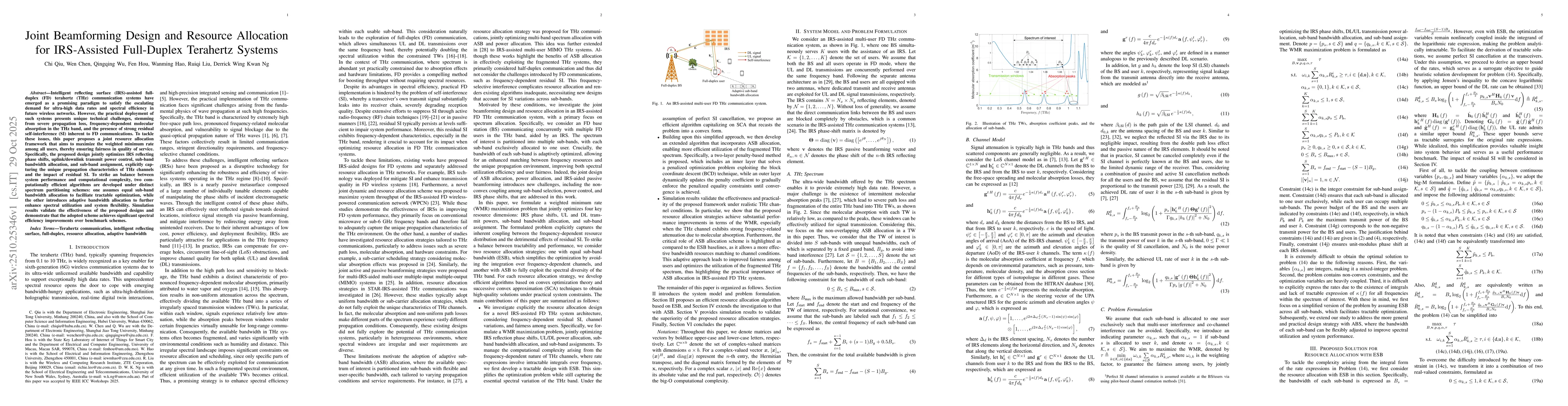 Thumbnail for Joint Beamforming Design and Resource Allocation for IRS-Assisted
  Full-Duplex Terahertz Systems