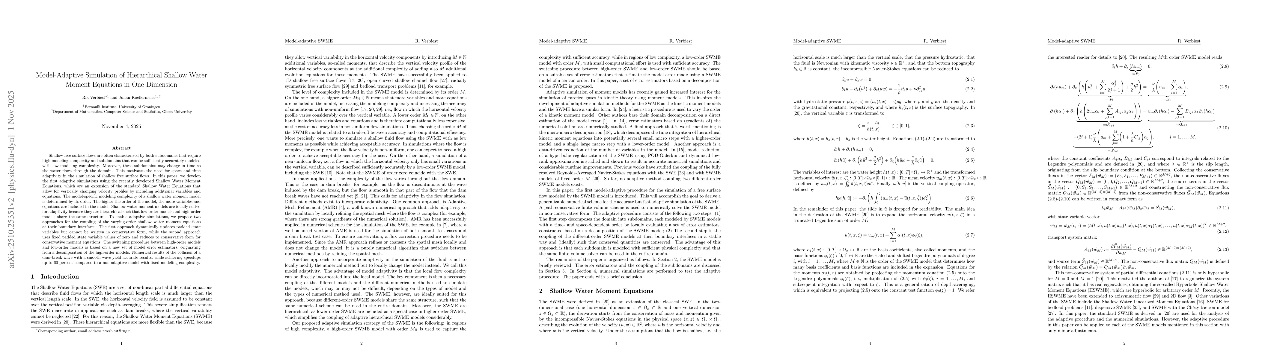 Thumbnail for Model-Adaptive Simulation of Hierarchical Shallow Water Moment Equations
  in One Dimension