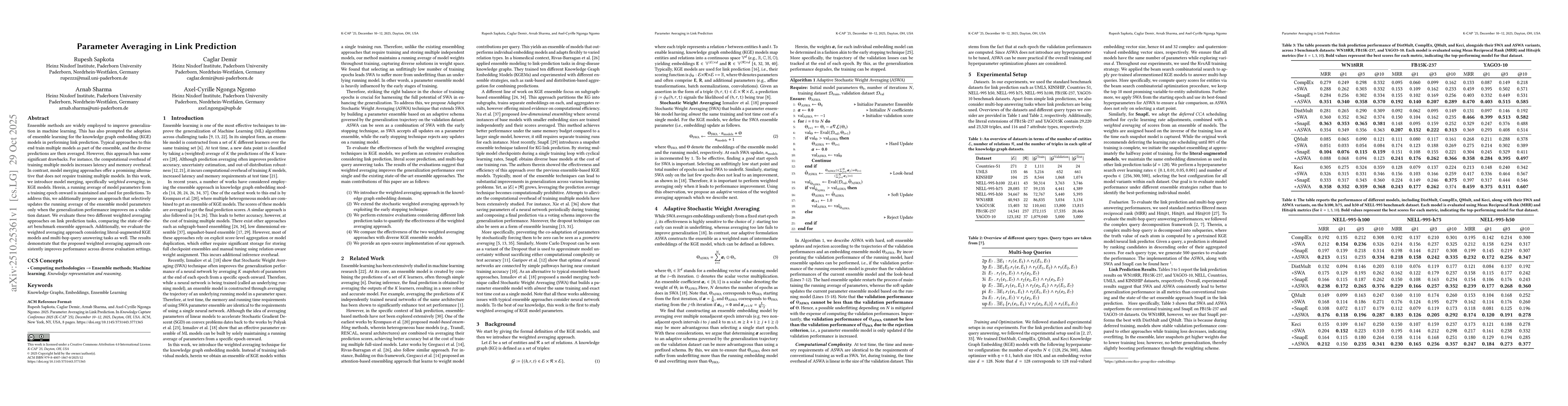 Thumbnail for Parameter Averaging in Link Prediction