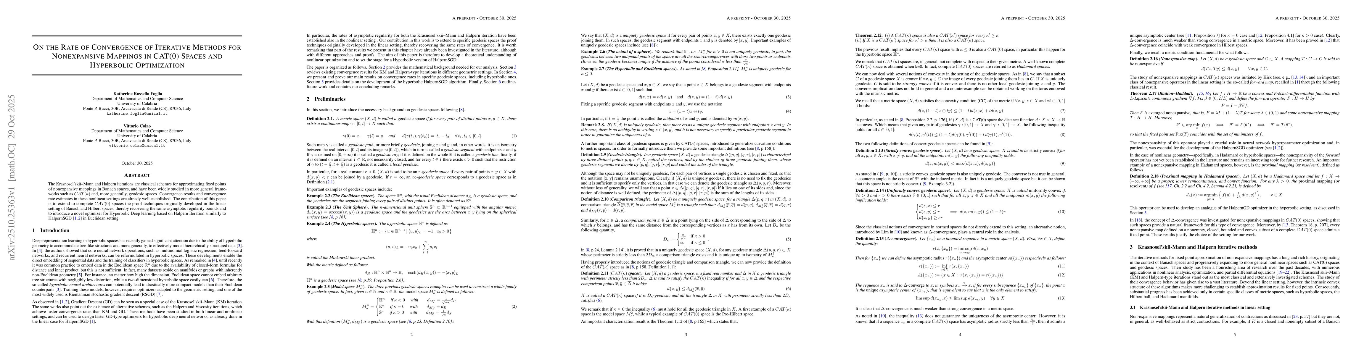 Thumbnail for On the Rate of Convergence of Iterative Methods for Nonexpansive
  Mappings in CAT(0) Spaces and Hyperbolic Optimization