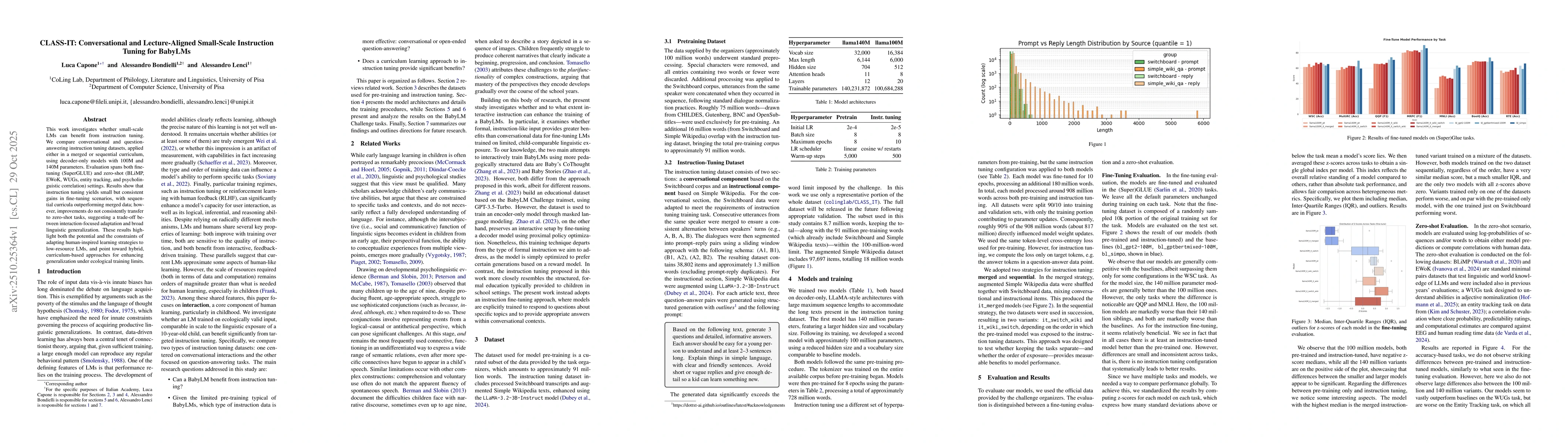 Thumbnail for CLASS-IT: Conversational and Lecture-Aligned Small-Scale Instruction
  Tuning for BabyLMs