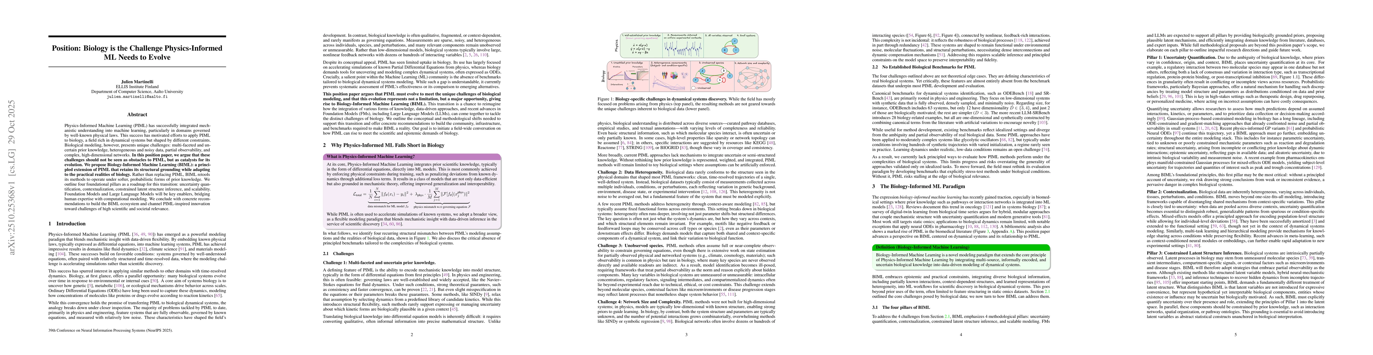 Thumbnail for Position: Biology is the Challenge Physics-Informed ML Needs to Evolve