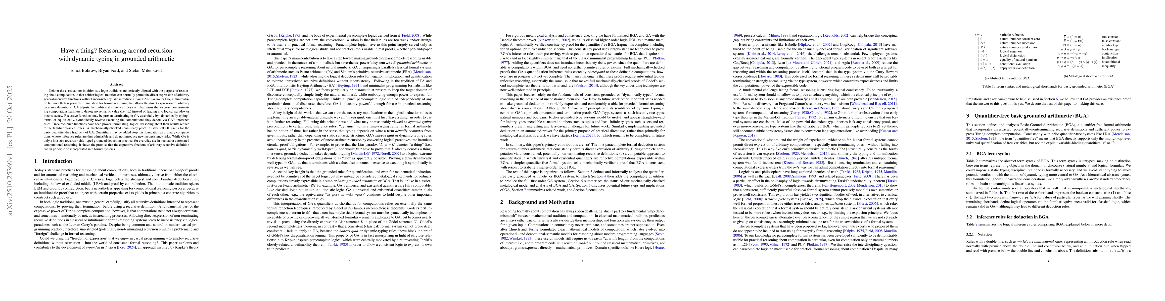 Thumbnail for Have a thing? Reasoning around recursion with dynamic typing in grounded
  arithmetic