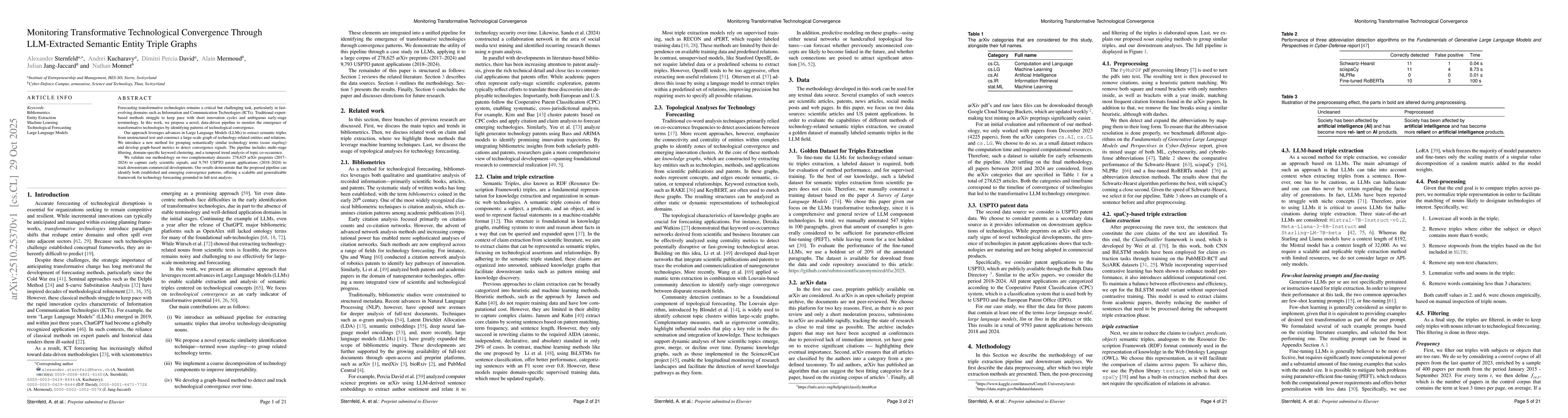 Thumbnail for Monitoring Transformative Technological Convergence Through
  LLM-Extracted Semantic Entity Triple Graphs